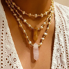 Duo de colares com pérolas barrocas, citrino e quartzo rosa