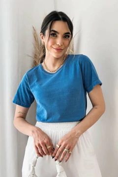 T-SHIRT ESTONADA LISA - AZUL PETRÓLEO