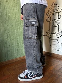 CALÇA CARGO HYPE - SARJA PRETO JEANS ESTONADA na internet