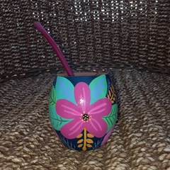 MATE DE MADERA PINTADO A MANO C/ BOMBILLA