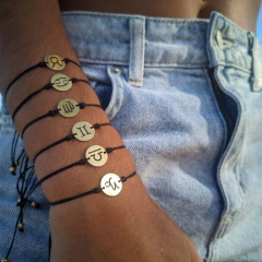 Pulseira macramê de aço inox de signos do zodiaco dourada na internet