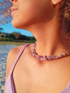 Choker de cascalho naturais ametista