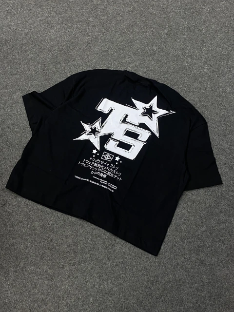 CAMISETA BOXY MALHÃO TRIP SIDE - TS STAR - PRETO