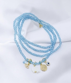 Pulseira da sorte azul detalhes banhado ouro 18kg