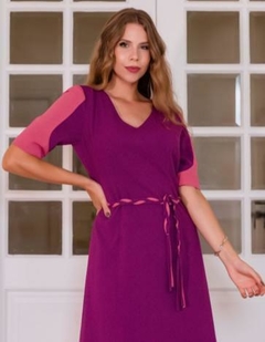VESTIDO BICOLOR COM FAIXA TRANCADA (38 - PINK)
