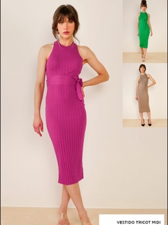 VESTIDO TRICOT MODAL MIDI FENDA LATERAL VERDE P - MAMÔ