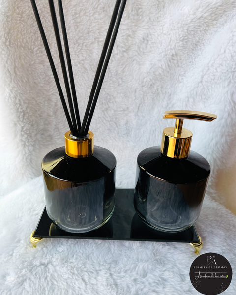 Kit chique e sofisticado, difusor de varetas e saboneteira Black