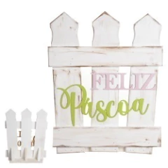 CERCA FELIZ PASCOA MADEIRA (BRANCO) 51X40CM