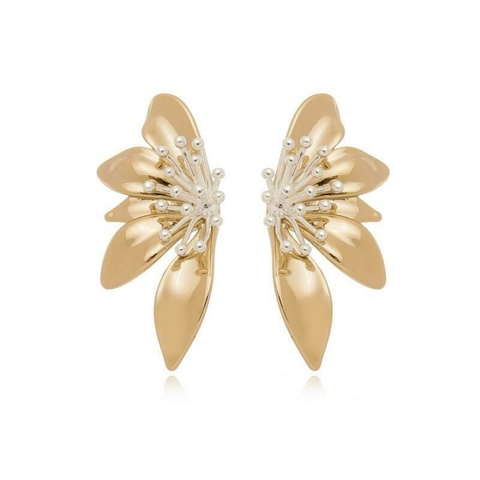 Brinco Blossom Side Flôr banho ouro18 k acetinado