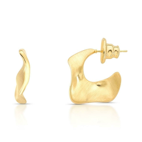 Argola ondulada banho ouro acetinado