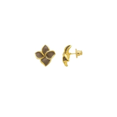 Brinco Brown Bloom, esmaltado marrom e banhado em ouro