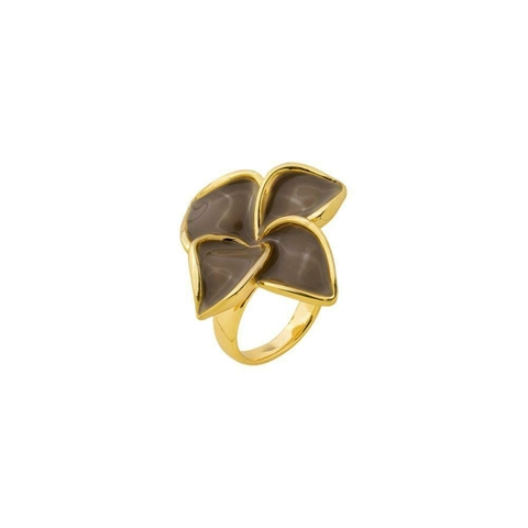 Anel Brown Bloom, esmaltado e banhado em ouro