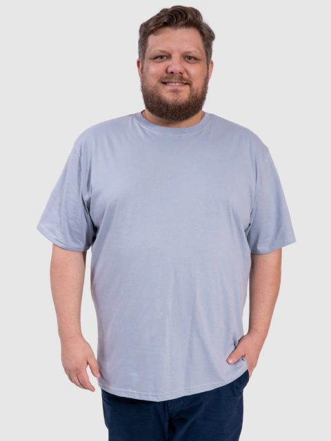 Camiseta Masculina Básica Plus Size - Cinza