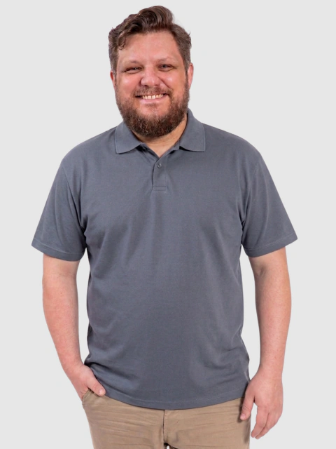 Camisa Polo Plus Size Masculino Piquet - Chumbo