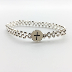 Pulsera tejida Round Black Cross