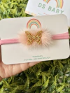 FAIXA DE BEBE BORBOLETA COM PELINHO ROSA CLARO
