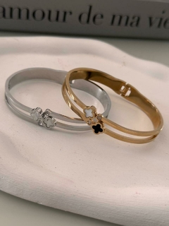 bracelete inspiração trevo aço inoxidável