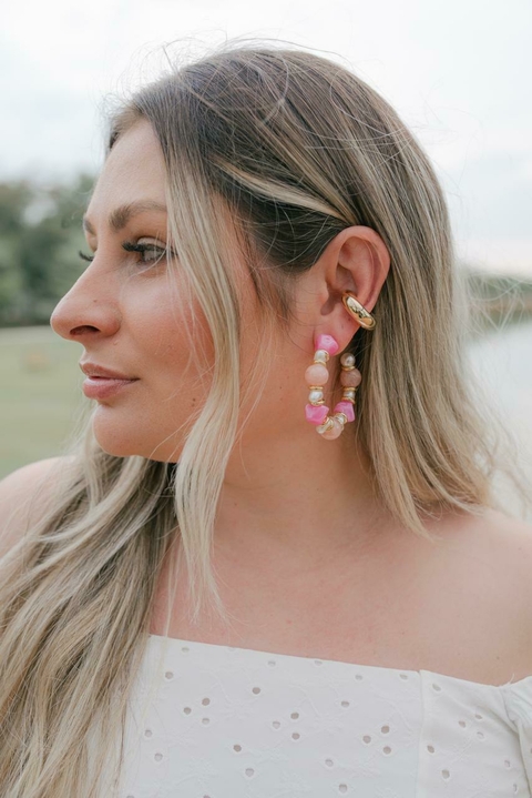 Argola pedra rosa folheada - comprar online