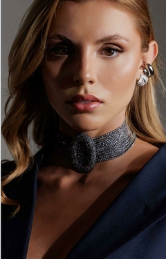 Chocker zircônias semi jóia banhado no ródio negro