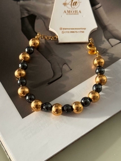 pulseira pedras pretas semi jóia - comprar online