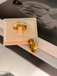 anel inspiração cartier cravejado aço inoxidável