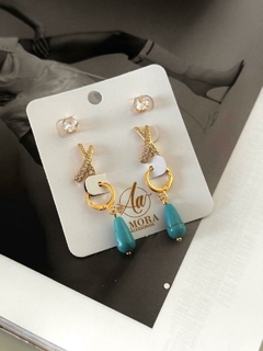 trio de brincos semi jóia - comprar online