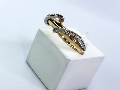 Anel em Ouro 18k com Detalhe em Ouro Branco e Diamantes