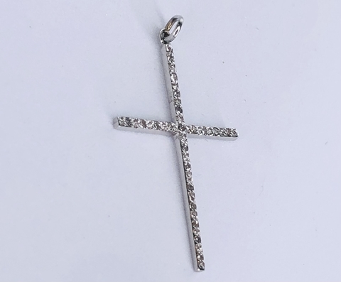 Pingente de Cruz em Ouro Branco e Diamantes