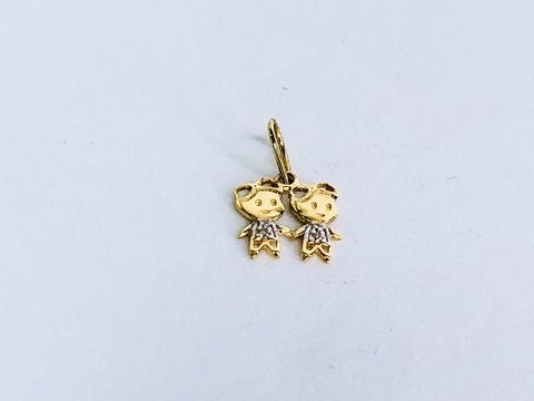 Pingente Menino e Menina em Ouro 18k e Zircônica.