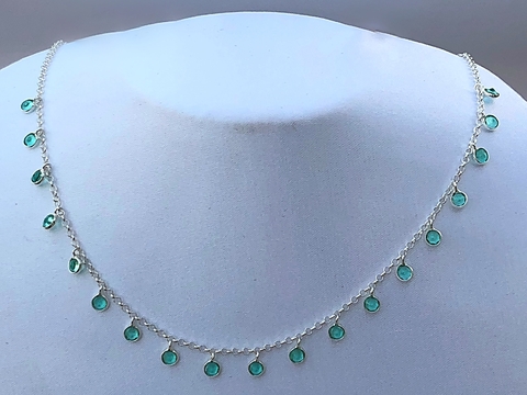 Corrente Prata Gargantilha Zircone Verde