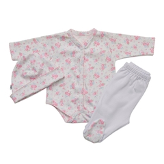 Set de body 3 piezas flores Rosas algodon pima