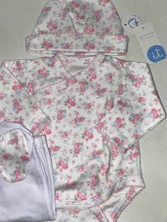 Set de body 3 piezas flores Rosas algodon pima - comprar online