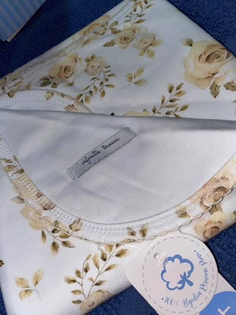 manta doble algodón flores ocre