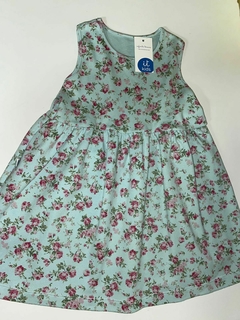 Vestido de algodón con fonde verde agua y liberty