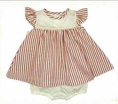 Vestido de lino rayado con bombachudo