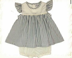 Vestido de lino rayado con bombachudo - comprar online
