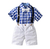 Conjunto camisa azul cuadros short blanco