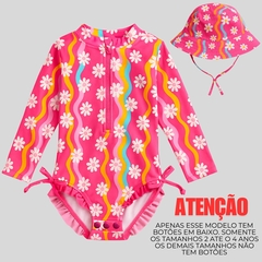 Maiô infantil + Chapéu Manga Longa Menina Proteção Solares