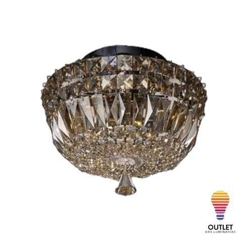 PLAFON EM METAL CROMADO E CRISTAL CONHAQUE MANTRA