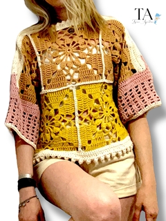 Sweater Summer, artesanal bohemio en hilo natural. Diseño Exclusivo. Talle M - comprar online