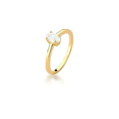 ANEL COM CRISTAL OVAL NA COR BRANCA BANHADO A OURO