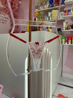 Calcinha Fio renda branco com vermelho