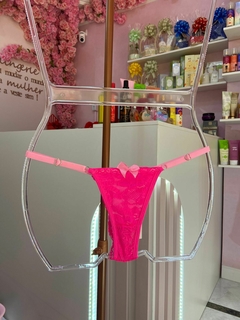 Calcinha Fio renda pink neon com pantera