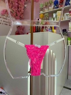 Calcinha Fio renda pink neon com branco