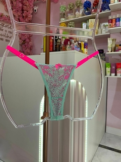 Calcinha Fio renda verde água com neon