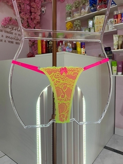 Calcinha Fio renda amarelo neon com pink neon