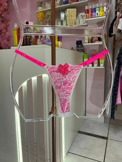 Calcinha Fio renda branco com pink neon