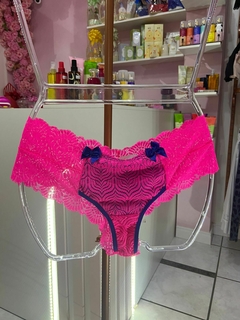 Calcinha Fio renda patricia Pink neon com azul bic