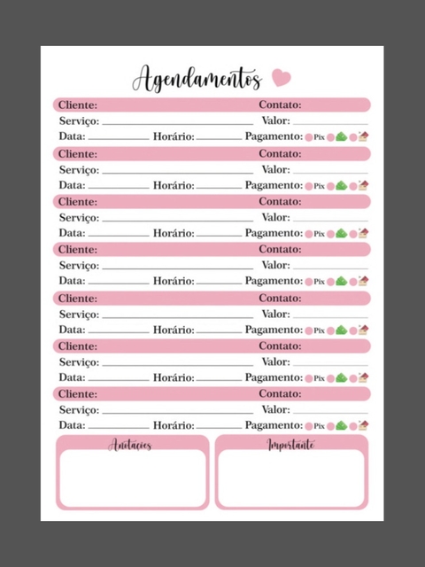 Bloco de Agendamentos (Refil)