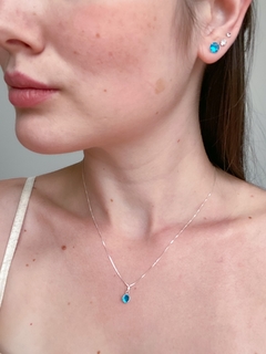 Conjunto ponto de luz redondo azul prata 925 - comprar online